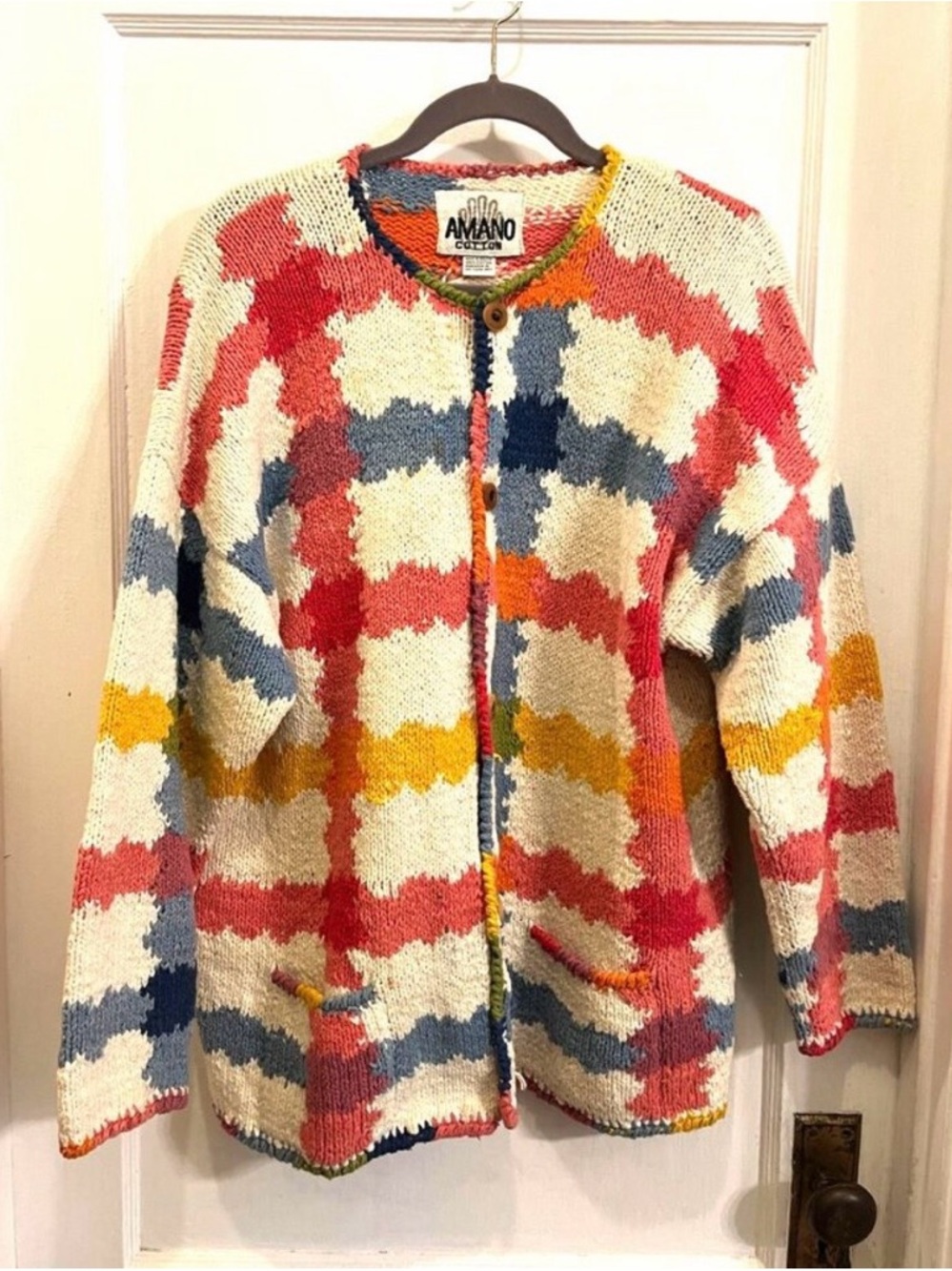 Amano Multicolor Checker Knit Cardigan - Cream/Multi